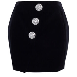 Balmain 'Three-Button' Black Velvet Mini Skirt Size 4 - NWT